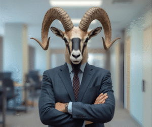 A professional executive in a business suit with the head of an antelope, symbolizing discretion, adaptability, and resilience in senior-level job searches.